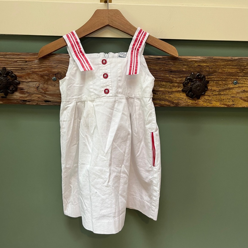 Mayoral Girls White Cotton‎ Dress Red Striped Straps Size 3 98cm Nautical Summer